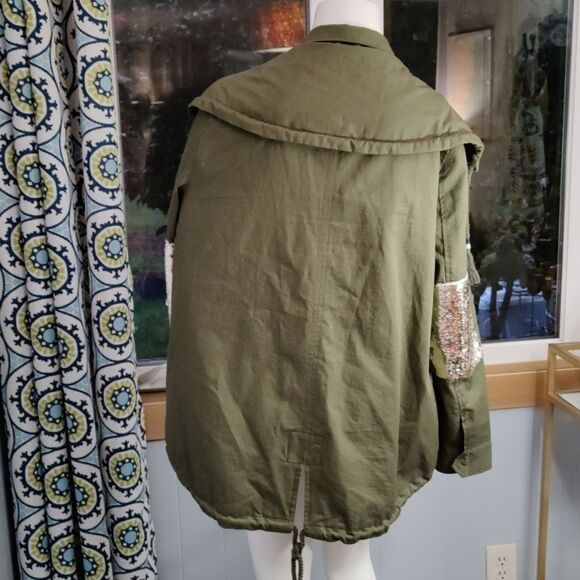 Sam Edelman Army Green Trench With Sequined Patches - Picture 3 of 7